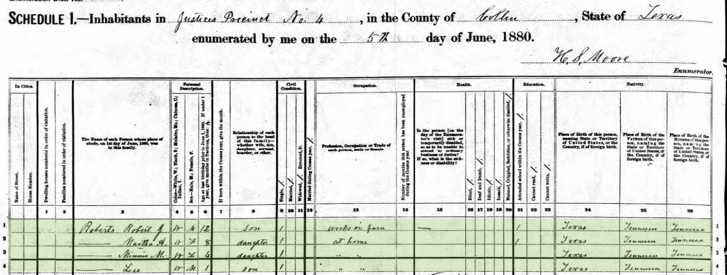 Census1880 WilliamJRobertsFamilyWithHeader
