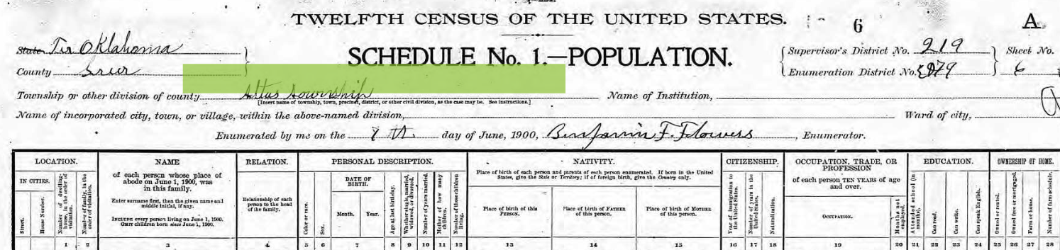 Census1900 WilliamJRobertsFamilyHeader