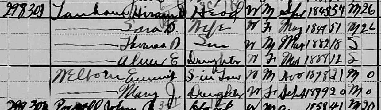 a portion of a scanned census page